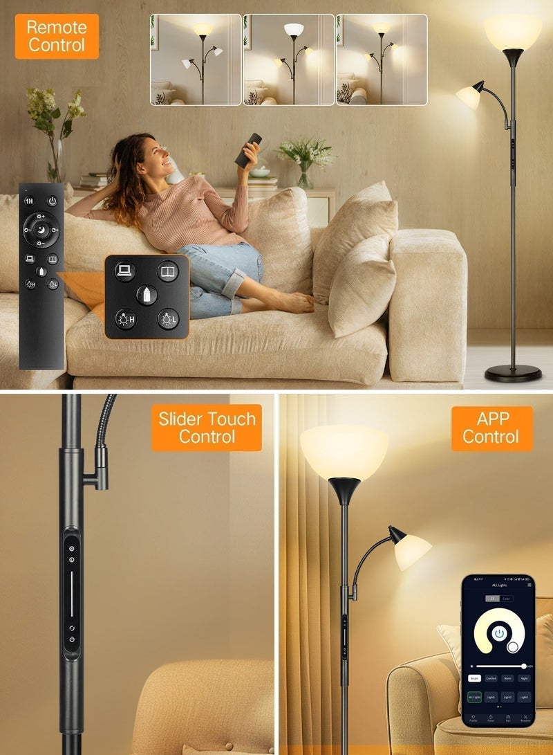 OUTON LED Dimmable Floor Lamp - Touch, Remote & App Control | Uplighter Mother & Child Design with Reading Lamp, 1 Hour Timer | 182cm Tall Standing Lamp with 2 Pcs 9W E27 Remote Bulbs for Living Room, Bedroom, Office - Image 4