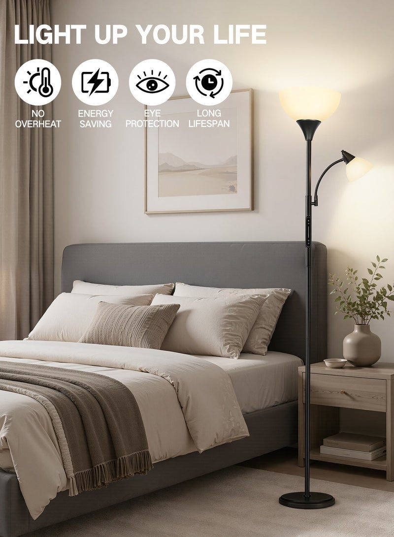 OUTON LED Dimmable Floor Lamp - Touch, Remote & App Control | Uplighter Mother & Child Design with Reading Lamp, 1 Hour Timer | 182cm Tall Standing Lamp with 2 Pcs 9W E27 Remote Bulbs for Living Room, Bedroom, Office - Image 2