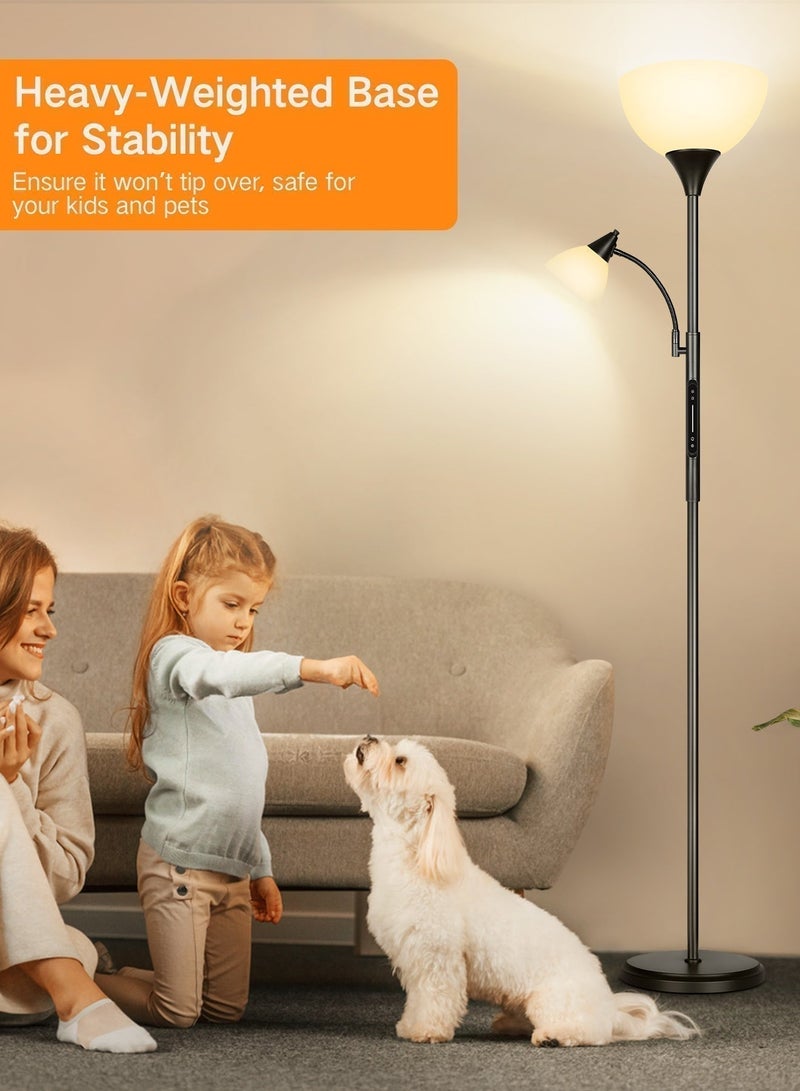 OUTON LED Dimmable Floor Lamp - Touch, Remote & App Control | Uplighter Mother & Child Design with Reading Lamp, 1 Hour Timer | 182cm Tall Standing Lamp with 2 Pcs 9W E27 Remote Bulbs for Living Room, Bedroom, Office - Image 5