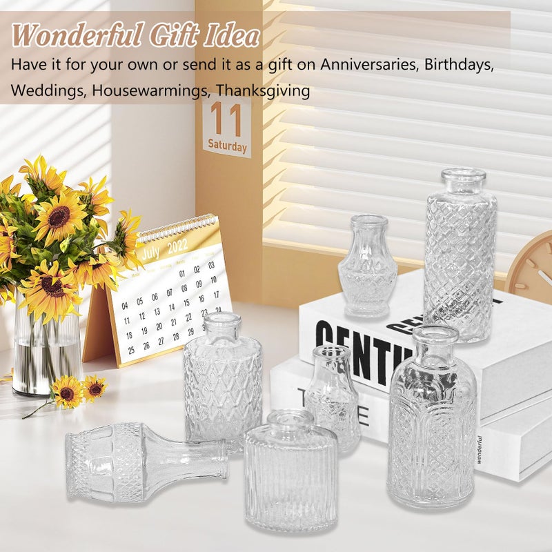 Fivenl Set of 40 Glass Bud Vases, Small Clear Glass Vases in Bulk, Mini Vintage Embossed Flower Vase for Wedding, Centerpieces, Birthday Party, Baby Shower, Home Table Decorations (Clear) - Image 4