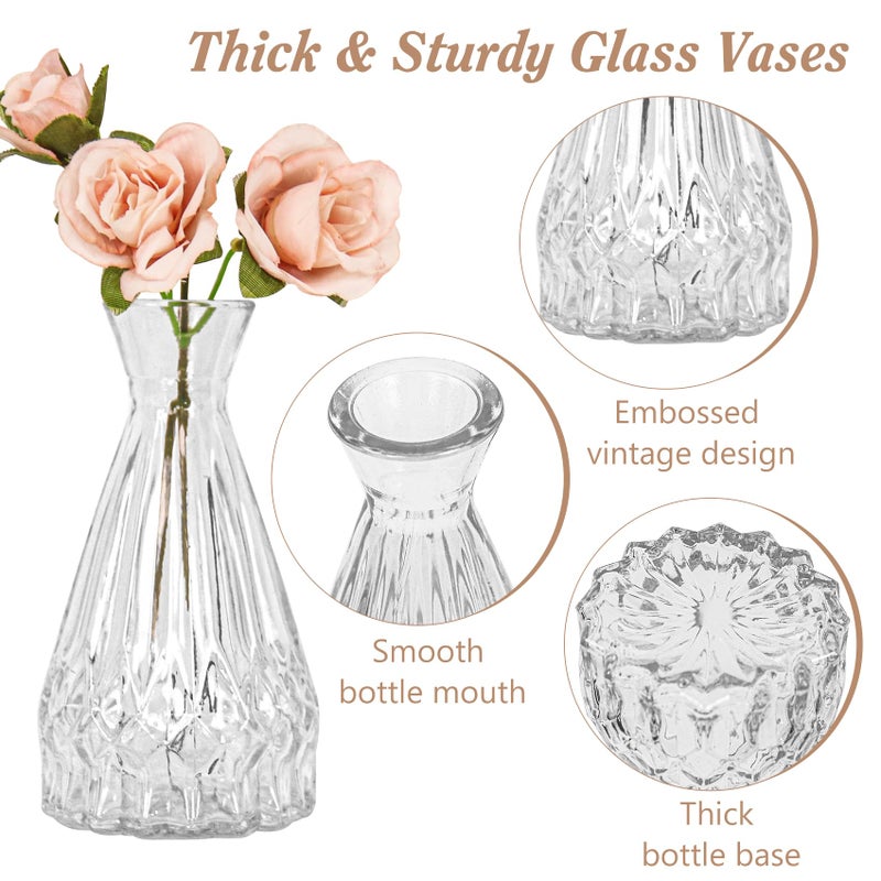Fivenl Set of 40 Glass Bud Vases, Small Clear Glass Vases in Bulk, Mini Vintage Embossed Flower Vase for Wedding, Centerpieces, Birthday Party, Baby Shower, Home Table Decorations (Clear) - Image 3