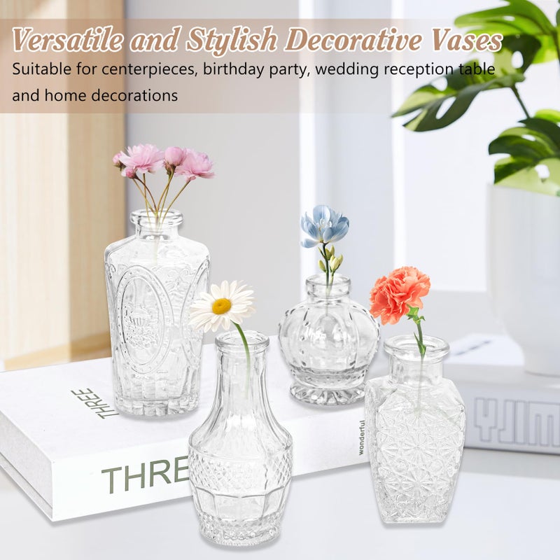 Fivenl Set of 40 Glass Bud Vases, Small Clear Glass Vases in Bulk, Mini Vintage Embossed Flower Vase for Wedding, Centerpieces, Birthday Party, Baby Shower, Home Table Decorations (Clear) - Image 5