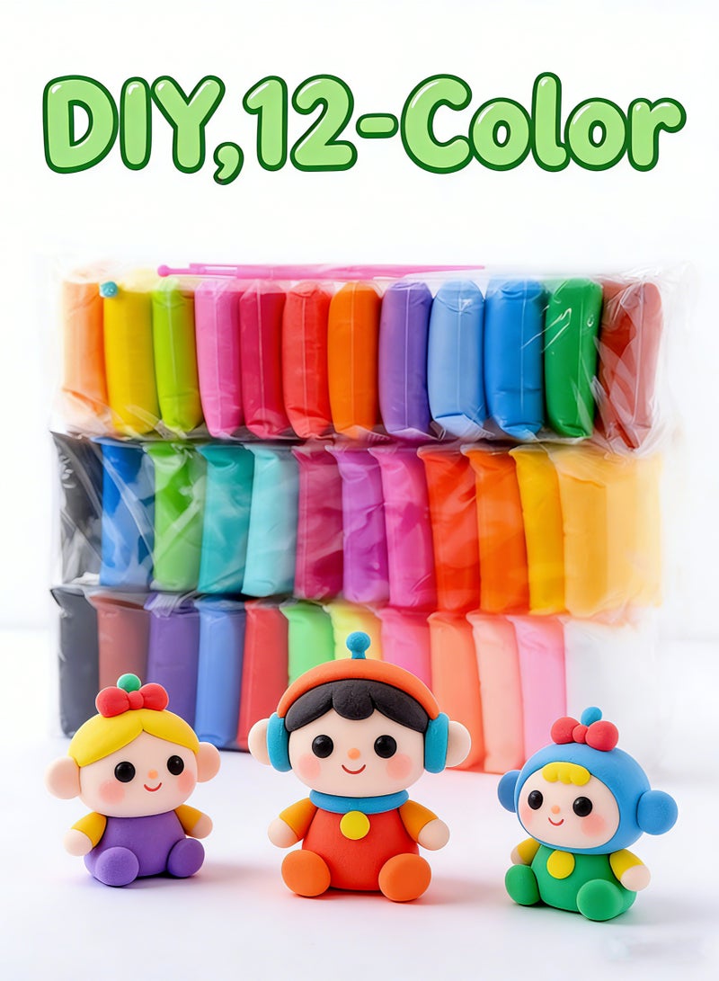 DIY,12-Color Ultra Light Clay for Kids: Eco-Friendly & Non-Toxic, Odor-Free Modeling Clay Kit with Soft Texture, Non-Sticky & Easy to Shape - Enhances Creativity & Motor Skills, Vibrant Colors Won't Fade - Image 1