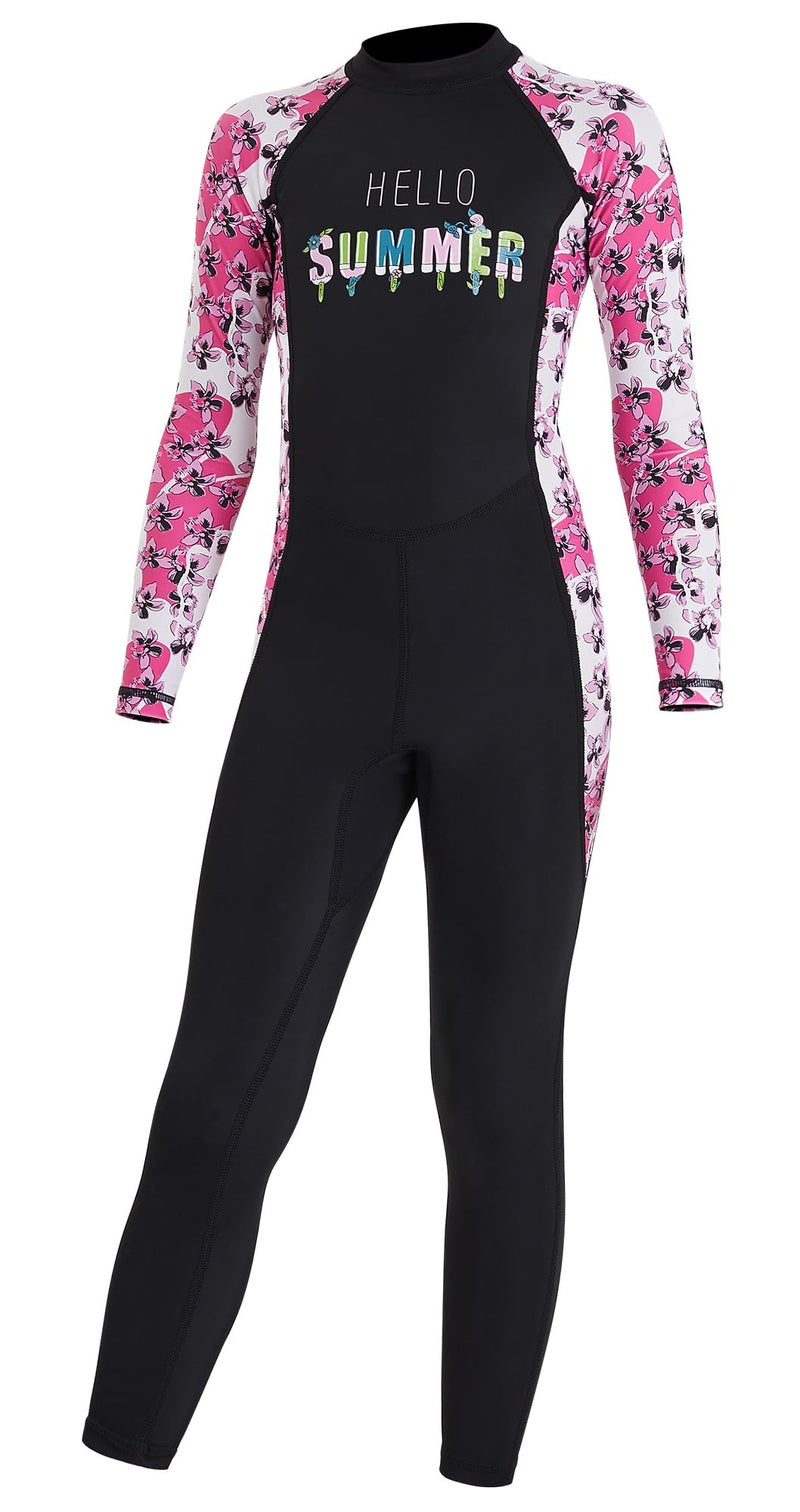 DIVE & SAIL Girls Sunsuit One Piece Full Suit Swimsuit Rash Guard Soft Sun Protective Long Sleeve Bodysuit Swimwear Black S - Image 5