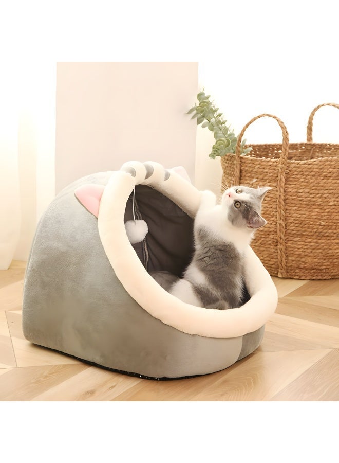 Luxury cat bed made of soft plush in a cozy cave shape, designed for indoor comfort, foldable and easy to store, equipped with a high-density removable and washable foam cushion, non-slip base for extra stability, wide entrance suitable for large and small cats and small dogs, a soft enclosed sleeping bed that provides complete comfort for your pet, fully washable indoor pet house, ideal for daily relaxation in bedrooms and living rooms. - Image 3