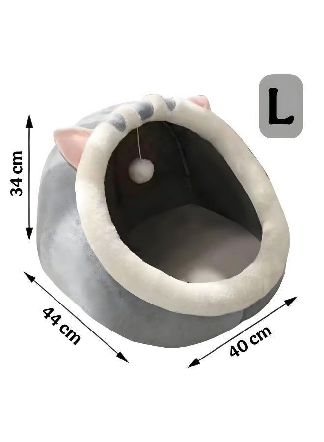 Luxury cat bed made of soft plush in a cozy cave shape, designed for indoor comfort, foldable and easy to store, equipped with a high-density removable and washable foam cushion, non-slip base for extra stability, wide entrance suitable for large and small cats and small dogs, a soft enclosed sleeping bed that provides complete comfort for your pet, fully washable indoor pet house, ideal for daily relaxation in bedrooms and living rooms. - Image 4