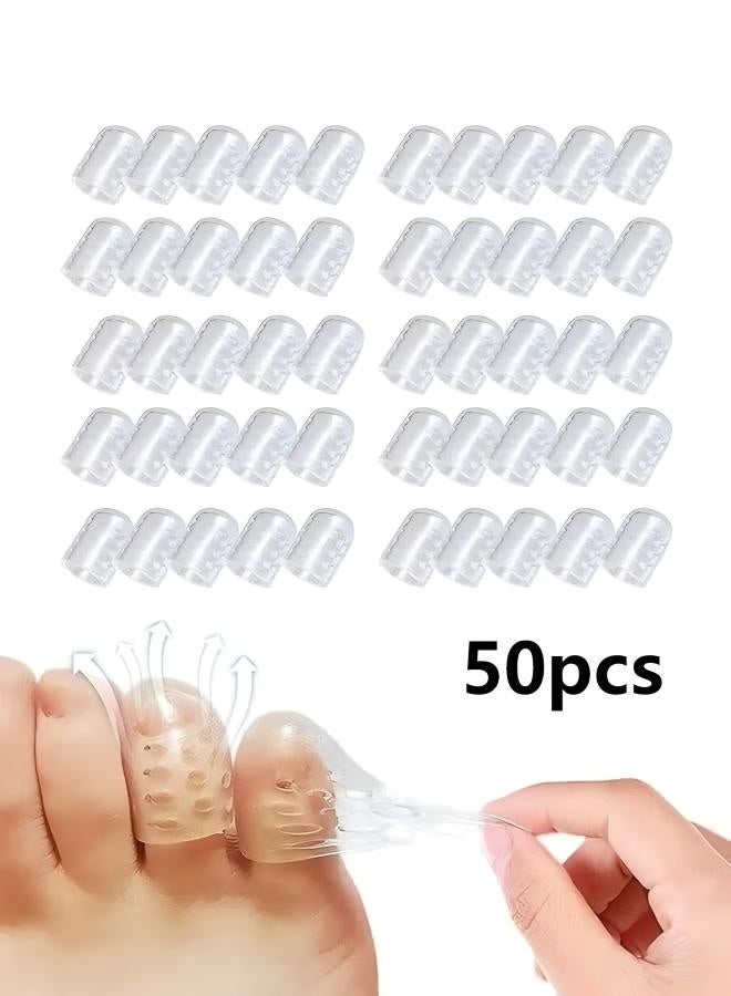 50Pcs Silicone Anti-Friction Toe Protector, Breathable Gel Toe Sleeves Toe Protectors, Little Toe Cover Used for Ingrown Toenails, Corns, Calluses, Blisters and Pain Relief, Transparent - Image 1