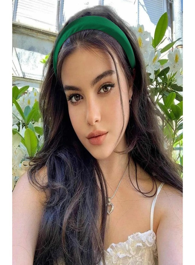 Amariver Green Headband for Women 1.2inch Satin Headbands Padded Head Bands DIY Plain Hair Band Fashion Green Hair Accessories for Women Girls - Image 3