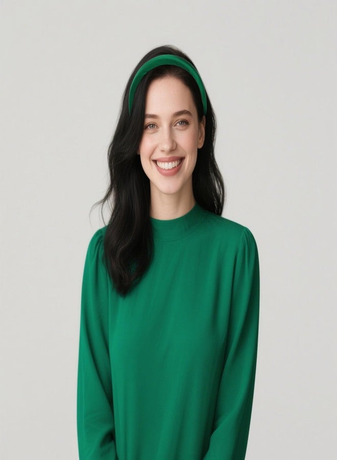 Amariver Green Headband for Women 1.2inch Satin Headbands Padded Head Bands DIY Plain Hair Band Fashion Green Hair Accessories for Women Girls - Image 5