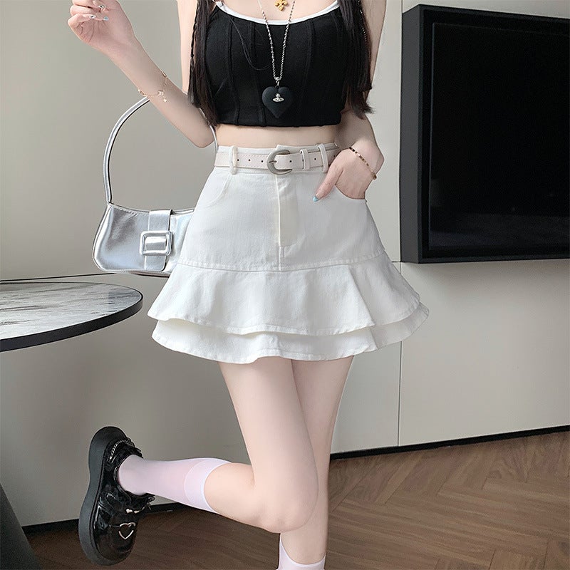 Real-Price Ruffled Denim Skirt For Women 2025 Summer Culottes For Small Sweet Girls Slimming Look Short Skirts And Culottes - Image 2