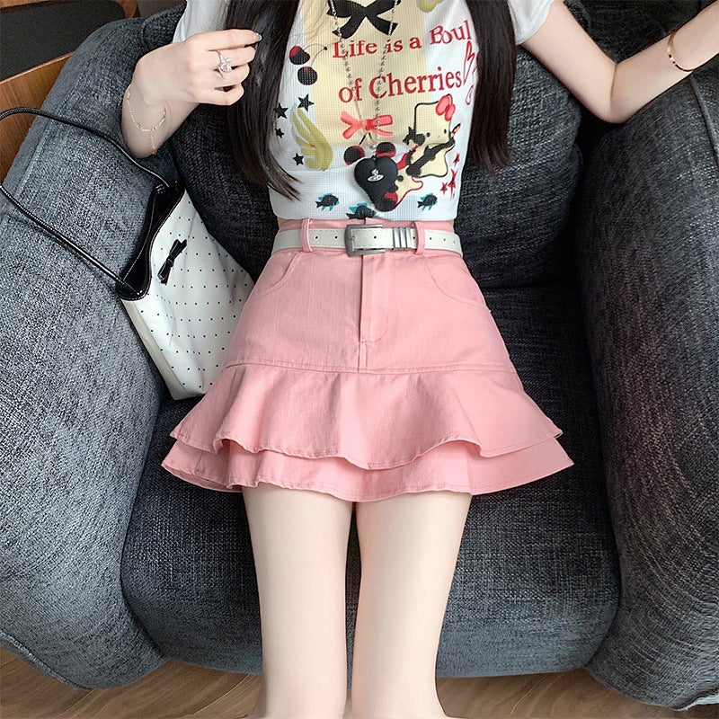 Real-Price Ruffled Denim Skirt For Women 2025 Summer Culottes For Small Sweet Girls Slimming Look Short Skirts And Culottes - Image 3