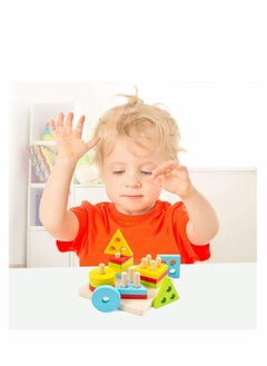 Y&D Wooden Sorting & Stacking Toy, Preschool Toddlers Educational Shape Color Recognition Puzzle Stacker, Early Childhood Development Toys for 1 2 3 4+ Years Old Boys Girls (4 Shapes)  - Image 4