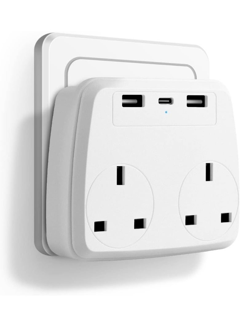 Baytion Multi Plug Extension Power Adapter with 2 USB,Double Extender Wall Charger Socket 2 Way Dual Multiple Electrical Outlet Adaptor, Charging Station for Home, Office - Image 1