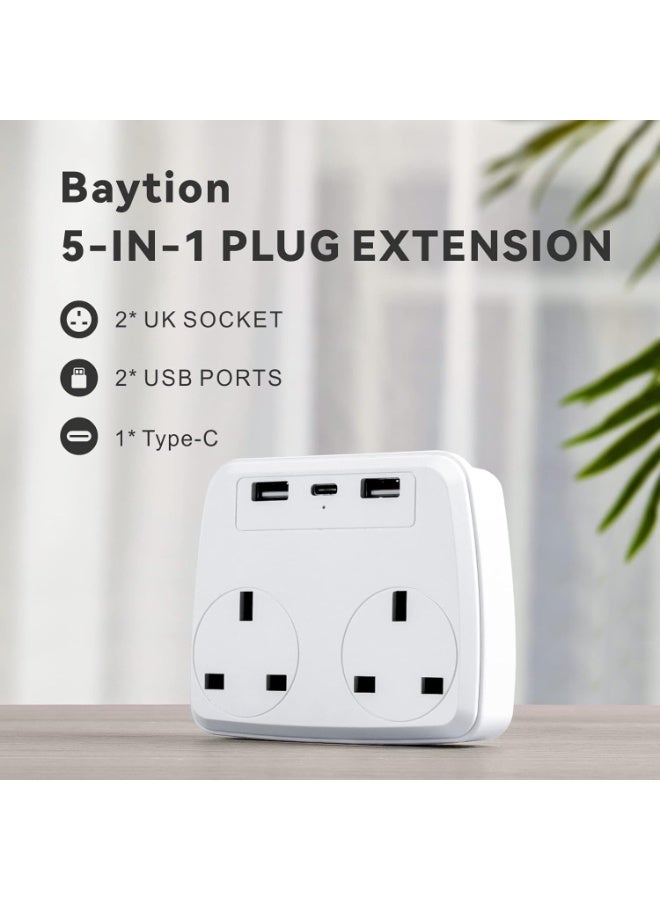 Baytion Multi Plug Extension Power Adapter with 2 USB,Double Extender Wall Charger Socket 2 Way Dual Multiple Electrical Outlet Adaptor, Charging Station for Home, Office - Image 2