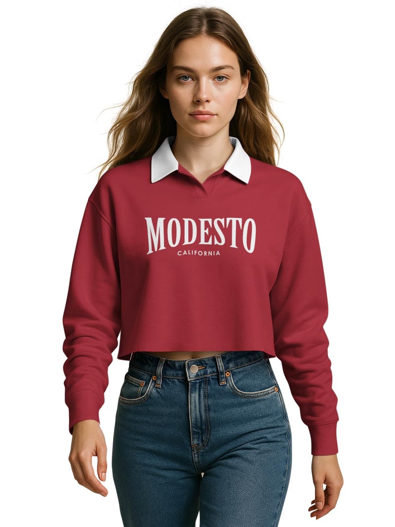 HELLCAT Crop Tshirt for Women Stylish Western | Polo T Shirt for Women Full Sleeves_ Maroon_Large - Image 1