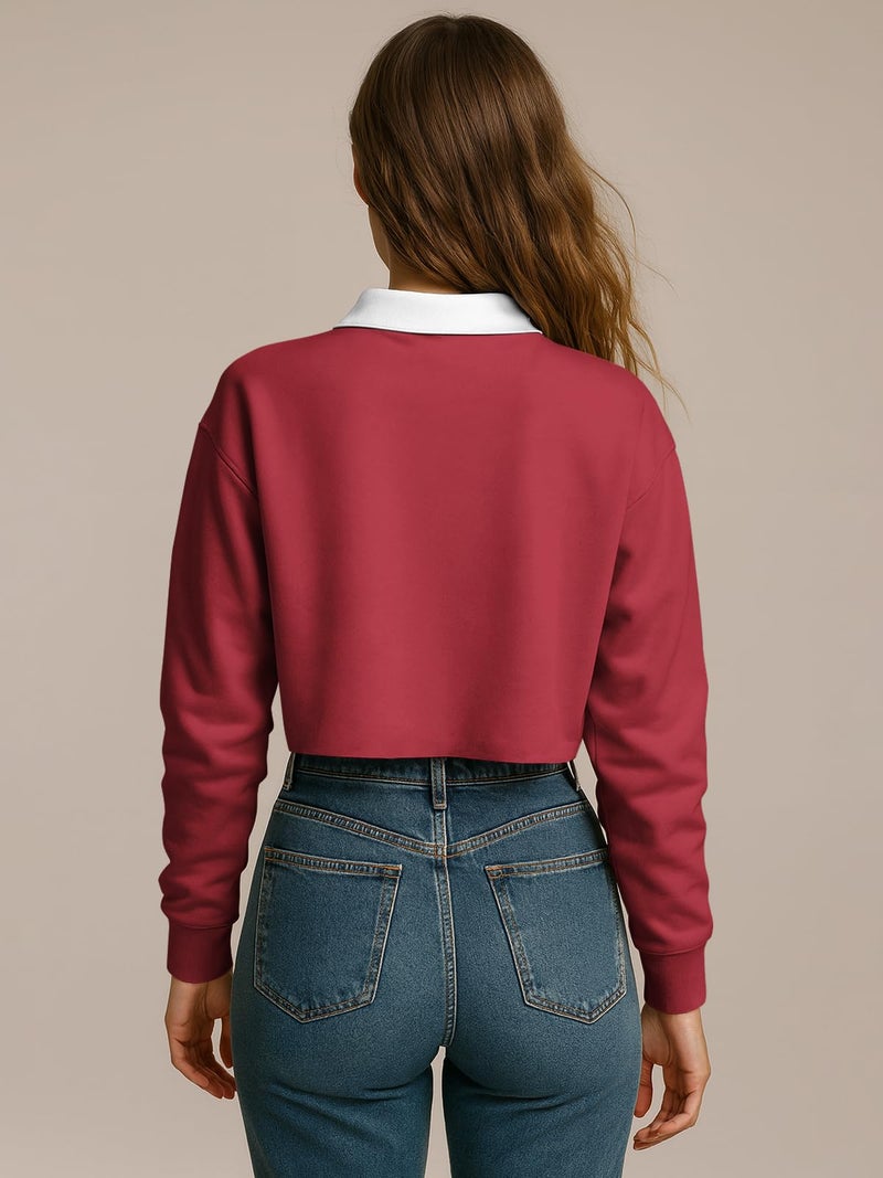 HELLCAT Crop Tshirt for Women Stylish Western | Polo T Shirt for Women Full Sleeves_ Maroon_Large - Image 4