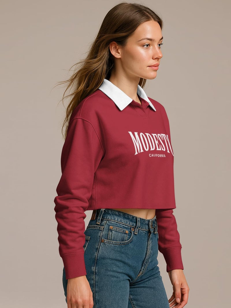 HELLCAT Crop Tshirt for Women Stylish Western | Polo T Shirt for Women Full Sleeves_ Maroon_Large - Image 5