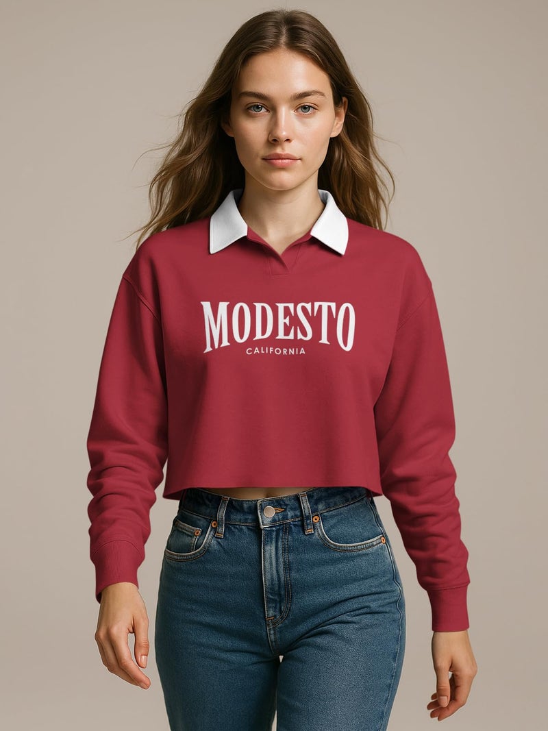 HELLCAT Crop Tshirt for Women Stylish Western | Polo T Shirt for Women Full Sleeves_ Maroon_Large - Image 2