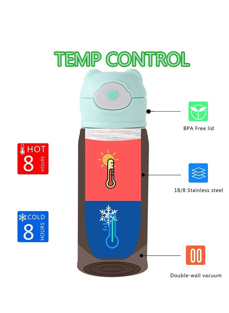 KASTWAVE Water Bottle With Straw Bear Thermoses for Kids, Thermal Insulated Cups for Hot and Cold Drinks, BPA Free Stainless Steel Leak-proof Flask for Boys and Girls School Indoor Outdoor Sports(15 oz Blue) - Image 2