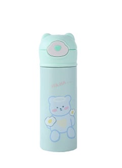 KASTWAVE Water Bottle With Straw Bear Thermoses for Kids, Thermal Insulated Cups for Hot and Cold Drinks, BPA Free Stainless Steel Leak-proof Flask for Boys and Girls School Indoor Outdoor Sports(15 oz Blue)  - Image 1