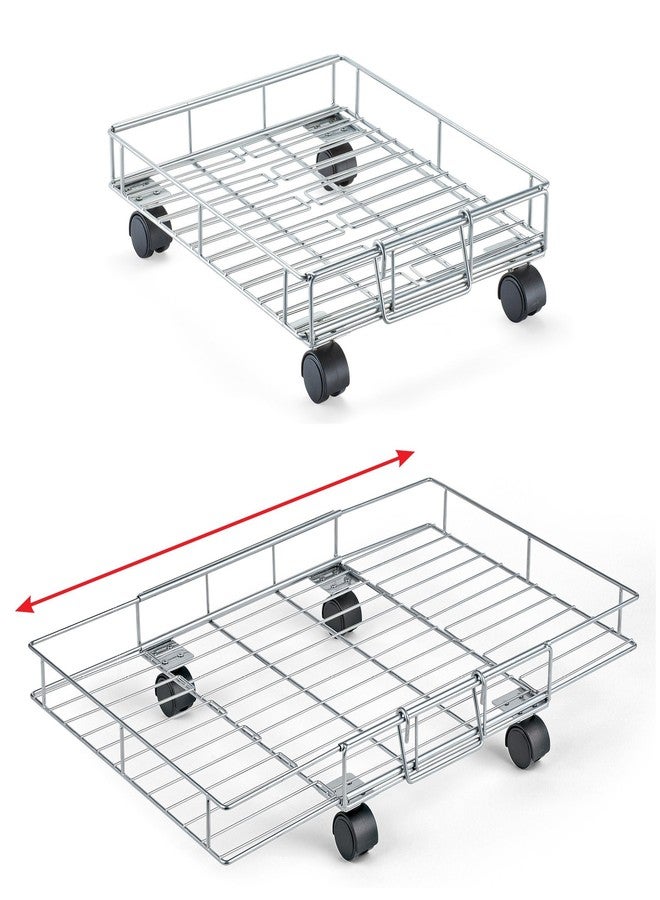 Collections Etc Flat Rolling Floor Shelf Metal Storage Cart - Expandable to 24" W - Slim Cart Holds Up to 22 Lbs. on 4 Caster Style Wheels, Fits Under Beds, Desks or Shelving - Image 3