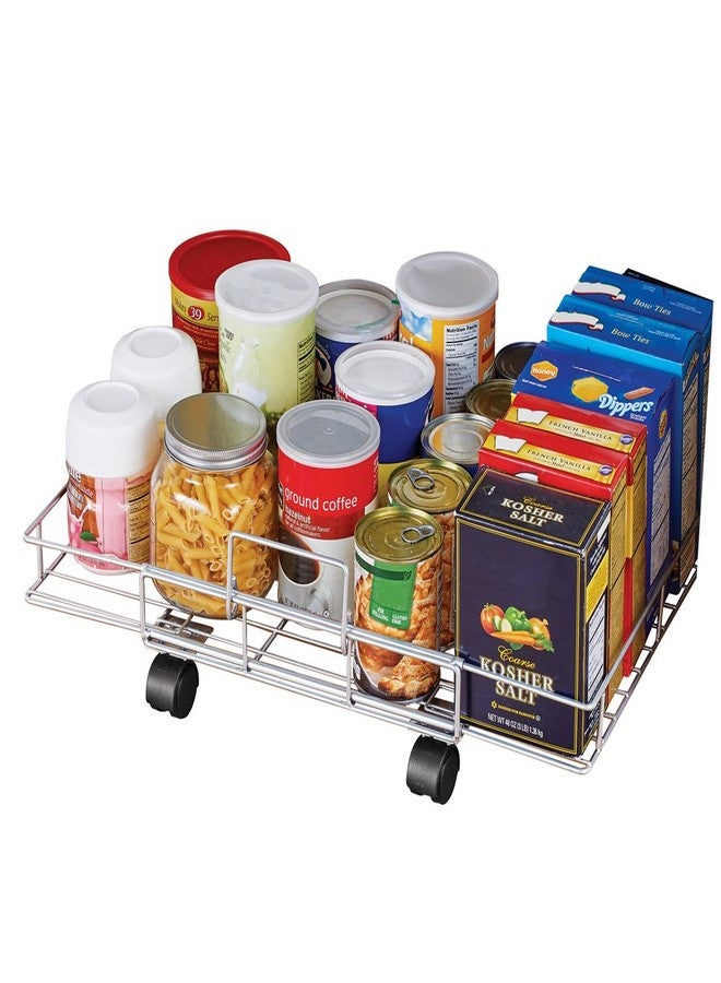 Collections Etc Flat Rolling Floor Shelf Metal Storage Cart - Expandable to 24" W - Slim Cart Holds Up to 22 Lbs. on 4 Caster Style Wheels, Fits Under Beds, Desks or Shelving - Image 1