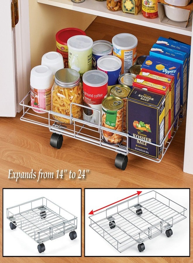 Collections Etc Flat Rolling Floor Shelf Metal Storage Cart - Expandable to 24" W - Slim Cart Holds Up to 22 Lbs. on 4 Caster Style Wheels, Fits Under Beds, Desks or Shelving - Image 4