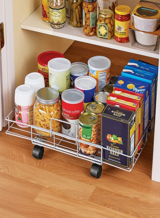 Collections Etc Flat Rolling Floor Shelf Metal Storage Cart - Expandable to 24" W - Slim Cart Holds Up to 22 Lbs. on 4 Caster Style Wheels, Fits Under Beds, Desks or Shelving - Image 2