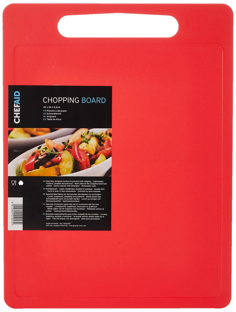 Chef Aid Large Red Poly Chopping Board Multipurpose AntiSlip Surface Easy Clean and Dishwasher Safe with Handle 40 x 30cm Other Colour Options Available