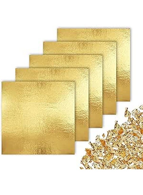 Gold Leaf - 100 Pieces 5.51 Sheets - Copper Gilding Material for Arts & Crafts, DIY Furniture Decorating, Decoupage, Wrapping - Metallic Shimmer, Smooth Texture