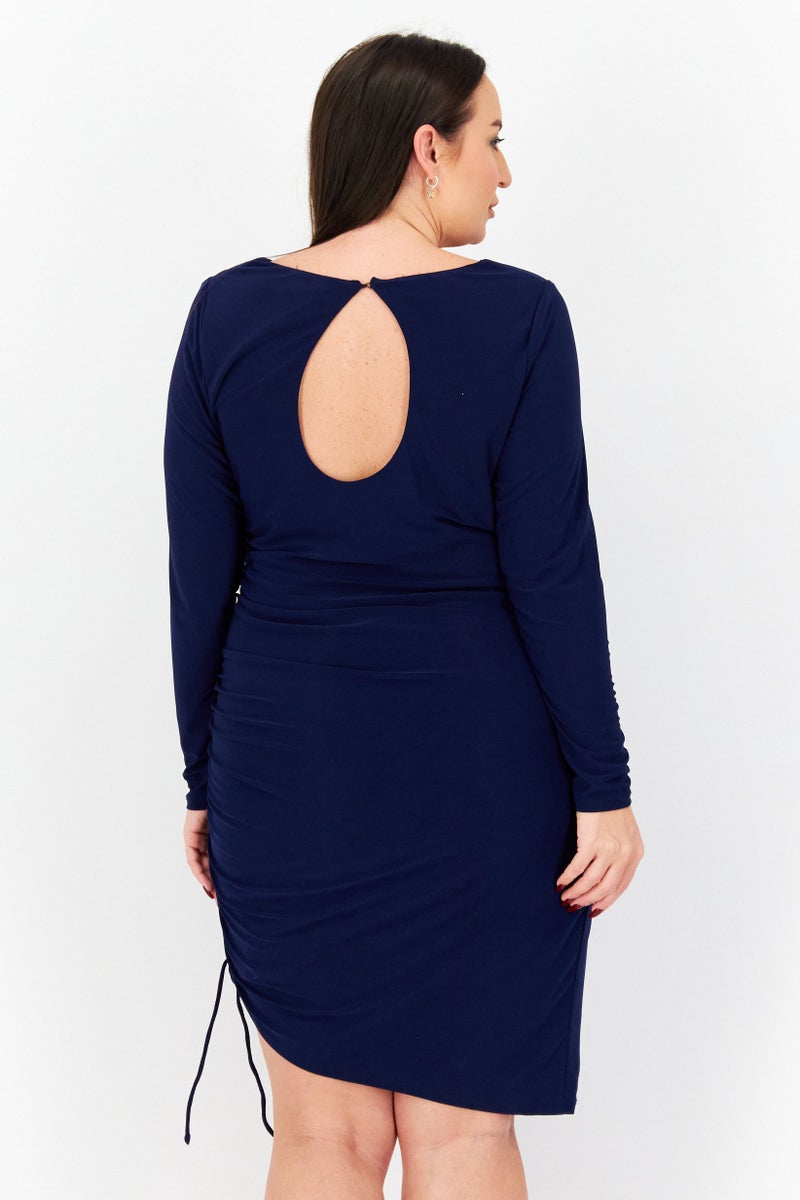 City Studio Women Plus Size Ruched Bodycon Dress, Navy - Image 3