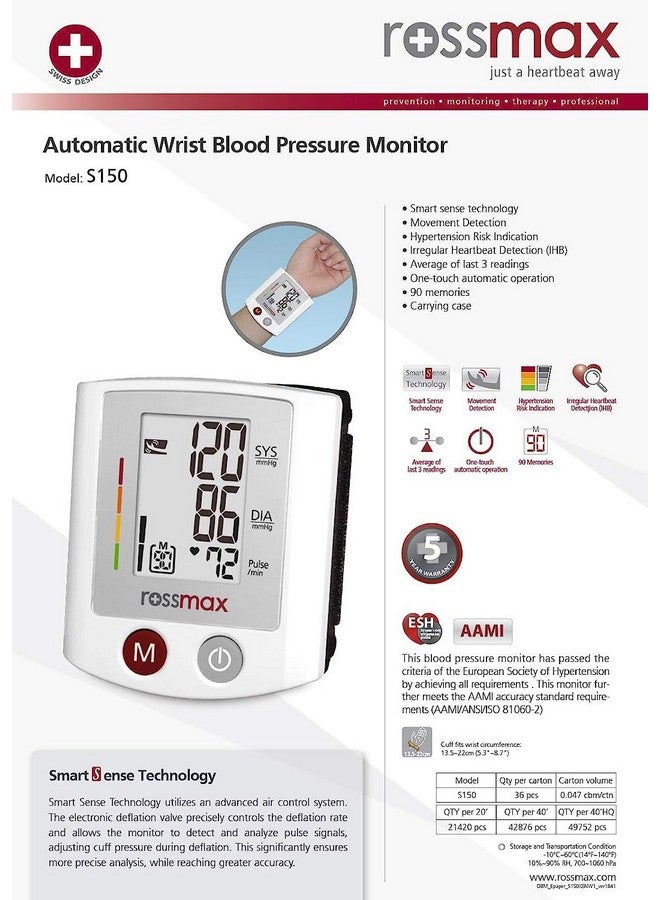 Rossmax Rossmax S150 Automatic Wrist Blood Pressure Monitor  - Image 2