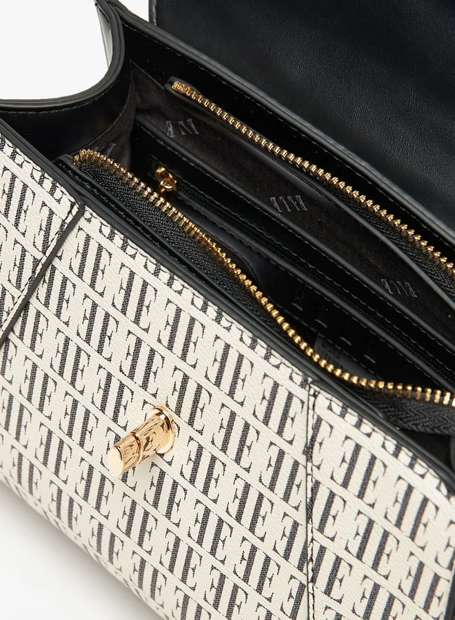 ايل Monogram Print Satchel Bag with Detachable Strap and Twist Lock Closure