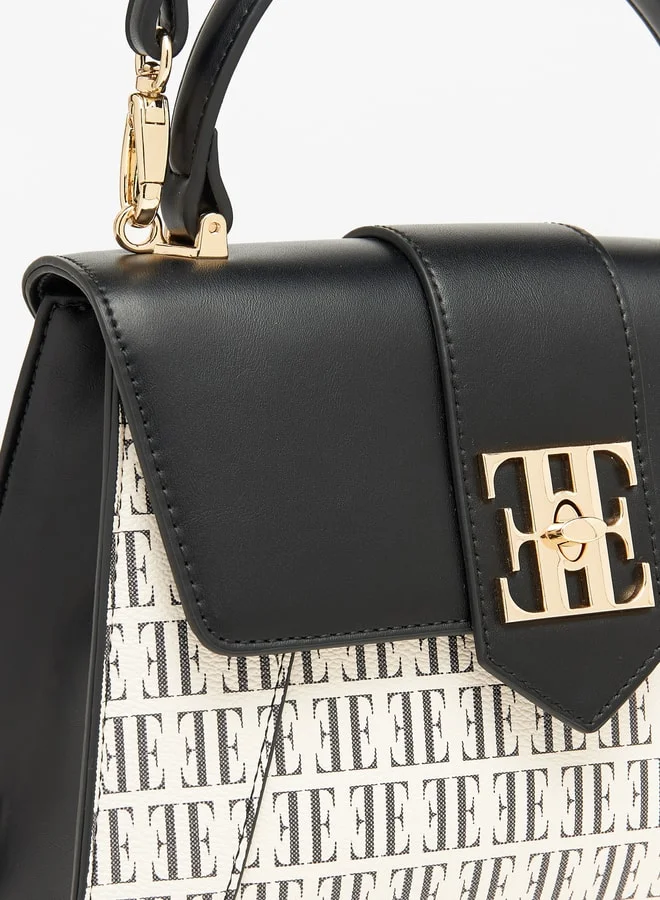 ايل Monogram Print Satchel Bag with Detachable Strap and Twist Lock Closure