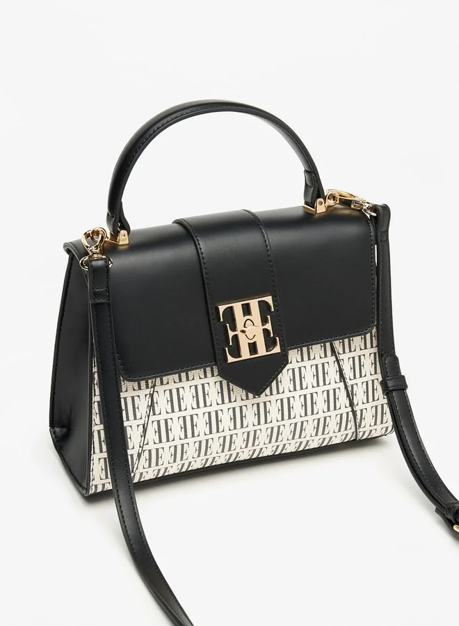 ايل Monogram Print Satchel Bag with Detachable Strap and Twist Lock Closure