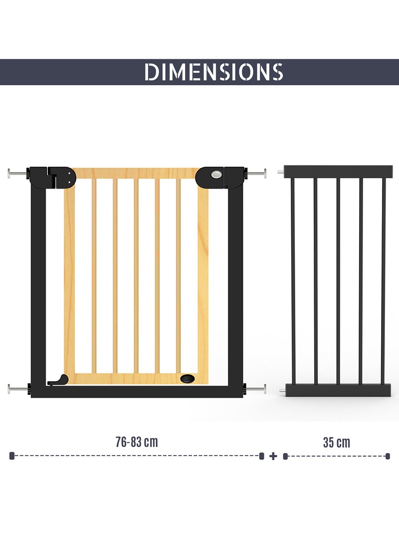 Baby Safe Wooden Safety Gate With 35Cm Black Extension - Natural Wood - Image 5