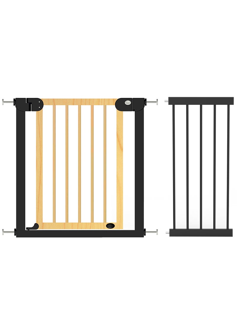Baby Safe Wooden Safety Gate With 35Cm Black Extension - Natural Wood - Image 1