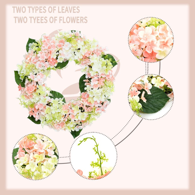 Sevenlove 20IN Spring Wreaths for Front Door,Artificial Hydrangea Wreath,The Combination of Mixed Color Flowers and Grape Vines is Suitable for Decoration for Front Doors, Offices, Farmhouses, etc - Image 4