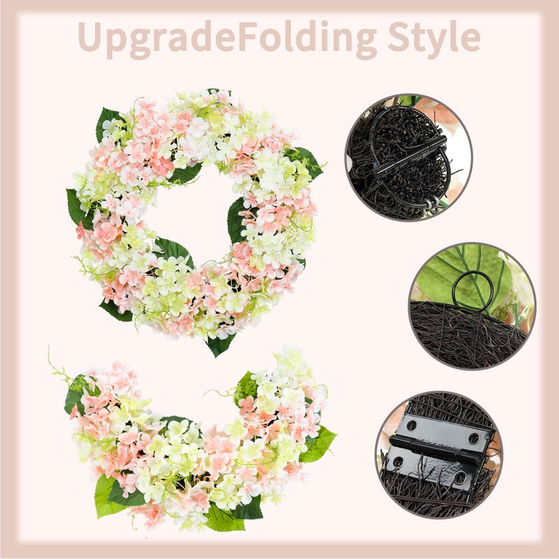Sevenlove 20IN Spring Wreaths for Front Door,Artificial Hydrangea Wreath,The Combination of Mixed Color Flowers and Grape Vines is Suitable for Decoration for Front Doors, Offices, Farmhouses, etc - Image 2
