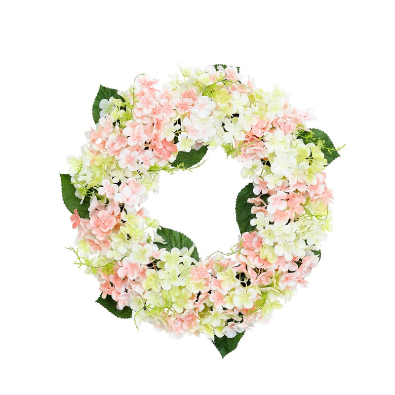 Sevenlove 20IN Spring Wreaths for Front Door,Artificial Hydrangea Wreath,The Combination of Mixed Color Flowers and Grape Vines is Suitable for Decoration for Front Doors, Offices, Farmhouses, etc - Image 1