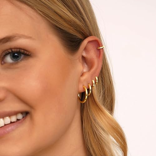 Gokeey Small Gold Huggie Hoop Earrings for Women, Hypoallergenic14K Real Gold Plated Huggie Earrings Sets, Cute Mini Tiny Cartilage Earrings Piercings Jewelry - Image 3