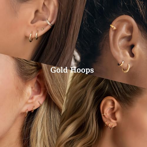 Gokeey Small Gold Huggie Hoop Earrings for Women, Hypoallergenic14K Real Gold Plated Huggie Earrings Sets, Cute Mini Tiny Cartilage Earrings Piercings Jewelry - Image 4