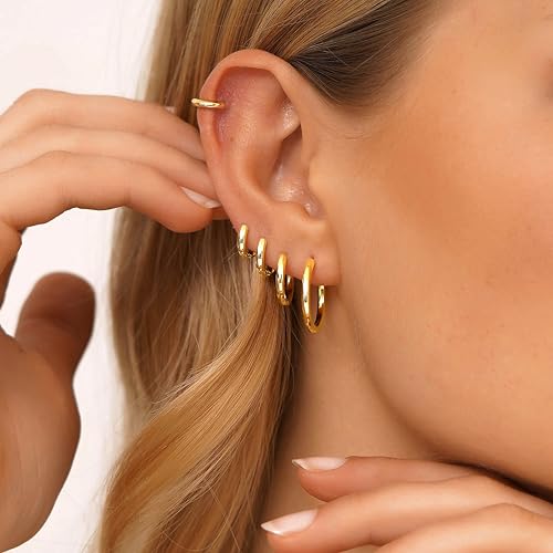 Gokeey Small Gold Huggie Hoop Earrings for Women, Hypoallergenic14K Real Gold Plated Huggie Earrings Sets, Cute Mini Tiny Cartilage Earrings Piercings Jewelry - Image 2