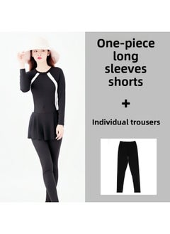 Generic Full-body Long-sleeved Sunscreen Swimsuit Conservative Skirt One-piece Long-sleeved Trousers Sports Swimsuit Women's Diving Suit-Color:6690 Long Sleeve Conjoined (shorts + Trousers)-Size:3XL (59.00 Kg-65.00 Kg  - Image 1
