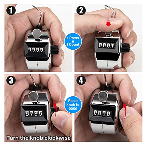 SDARMING Tally Counter, 4-Digit Clicker Counter, Metal Hand Tally Counters Clicker Pitch Counter for Counting, Knitting, Coaching, Golf, Lap, Fishing - Image 4