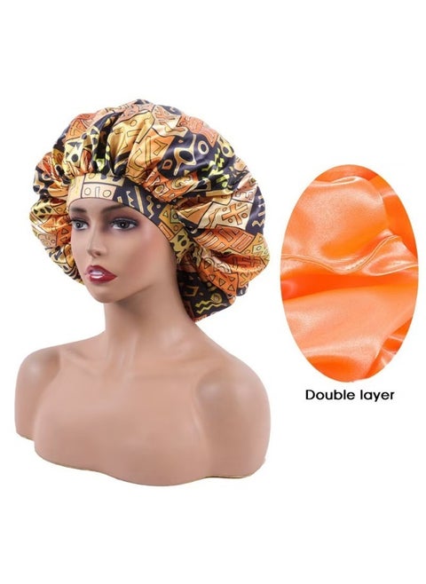 Geometric Print Double-Layer Satin Stretch Extra Large Round Sleep Cap