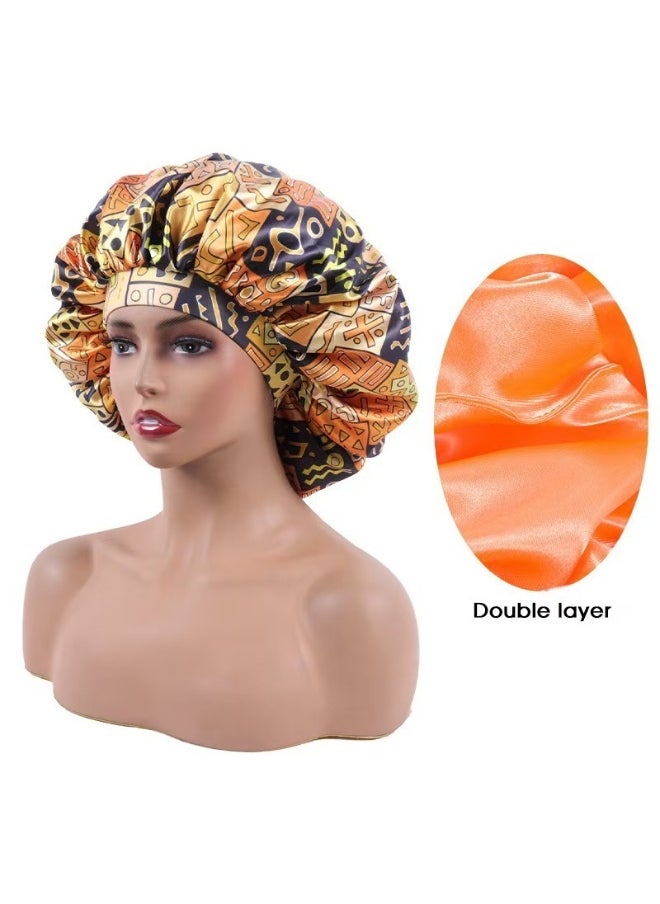 Geometric Print Double-Layer Satin Stretch Extra Large Round Sleep Cap