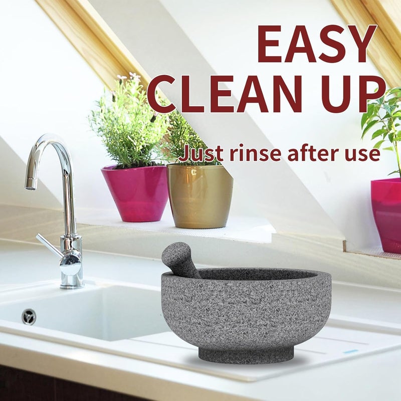 Etholive Large Mortar and Pestle - Double Sided Stone Mortar Unpolished Granite Bowl 6.5 Cups 8.5 Inch for Grinding Spices, Salsa Sauce, Avocado Sauce Molcajete Bowl - Image 3