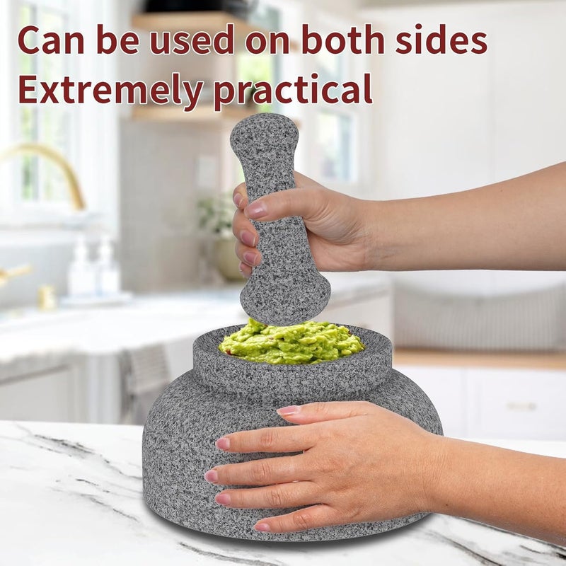 Etholive Large Mortar and Pestle - Double Sided Stone Mortar Unpolished Granite Bowl 6.5 Cups 8.5 Inch for Grinding Spices, Salsa Sauce, Avocado Sauce Molcajete Bowl - Image 4