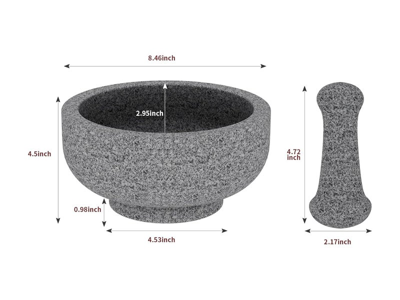 Etholive Large Mortar and Pestle - Double Sided Stone Mortar Unpolished Granite Bowl 6.5 Cups 8.5 Inch for Grinding Spices, Salsa Sauce, Avocado Sauce Molcajete Bowl - Image 2